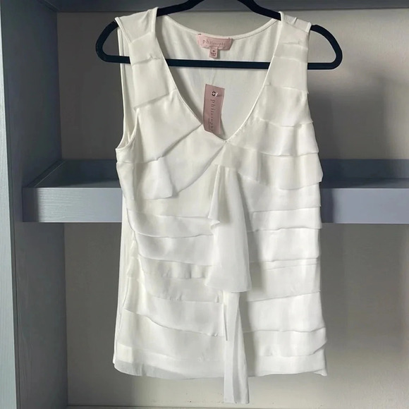 Philosophy Womens Sleeveless/tank top Ivory Stretch Layered Ruffles Size M - Picture 8 of 8